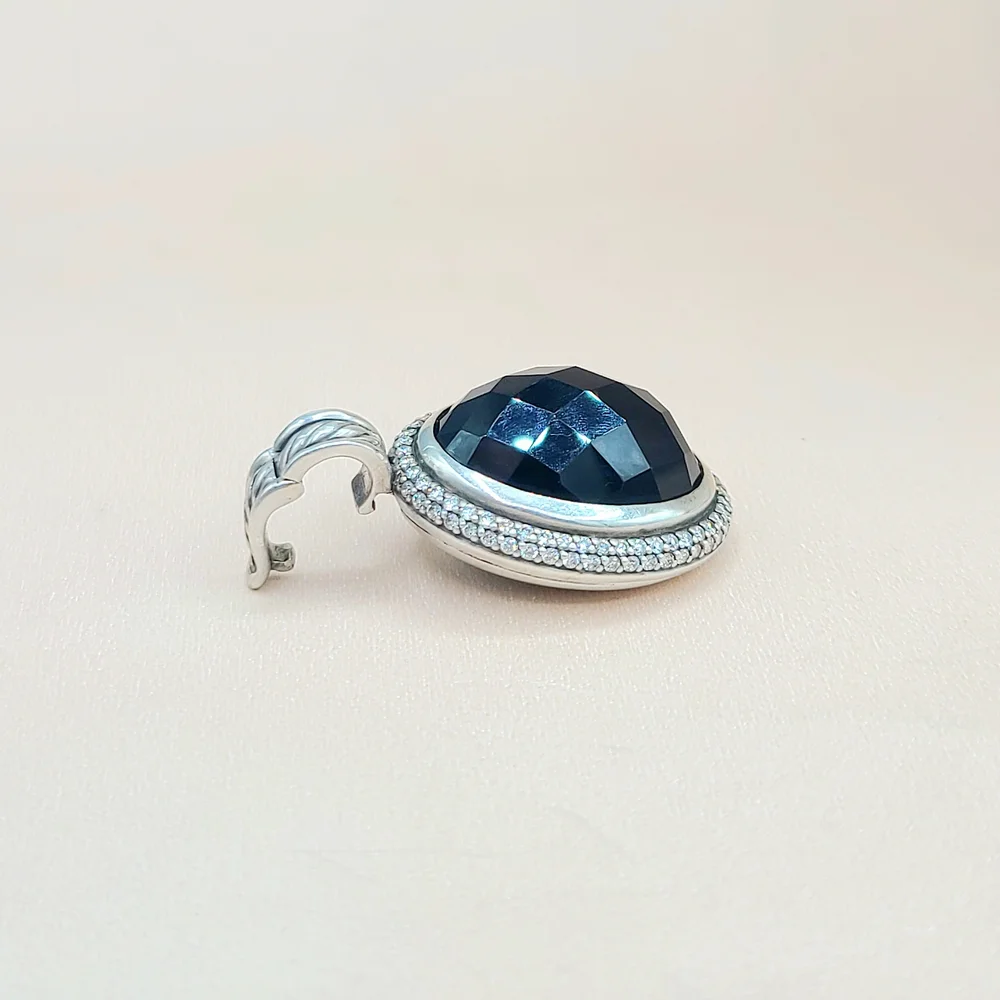 David Yurman Signature Oval Black Onyx Diamond Pendant Enhancer  - Picture 5 of 7